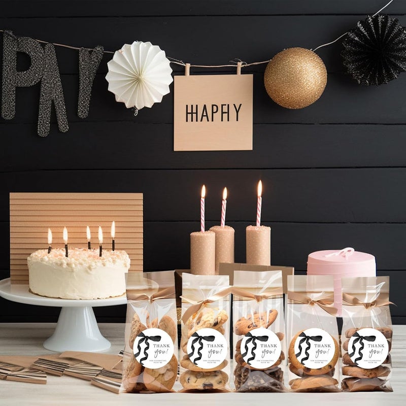 Whaline 100Pcs Bow Party Thank You Stickers 2 Inch Coquette Black Ribbon Bowknot Adhesive Seal Stickers Elegant Round Label Decals for Birthday Baby Bridal Shower Anniversary Bachelorette Party - Image 3